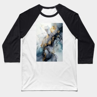 Golden Waves of Blue - Abstract Alcohol Ink Art Baseball T-Shirt